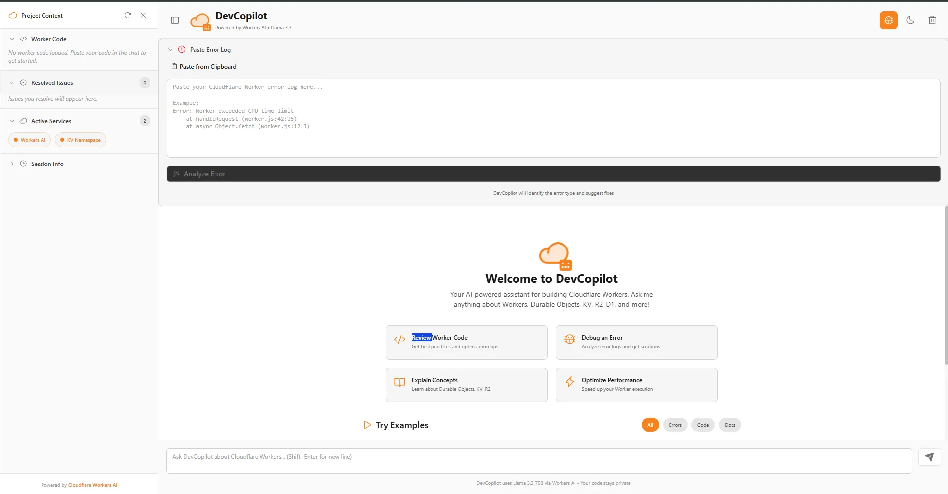 Developer assistant workspace.
