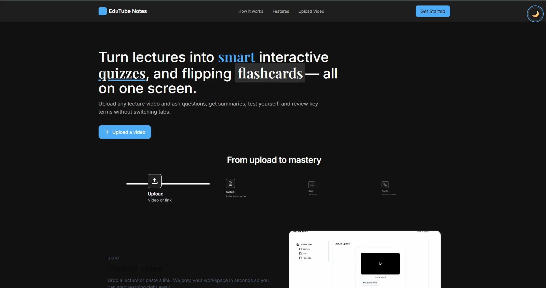 Lecture companion landing page and quiz preview.