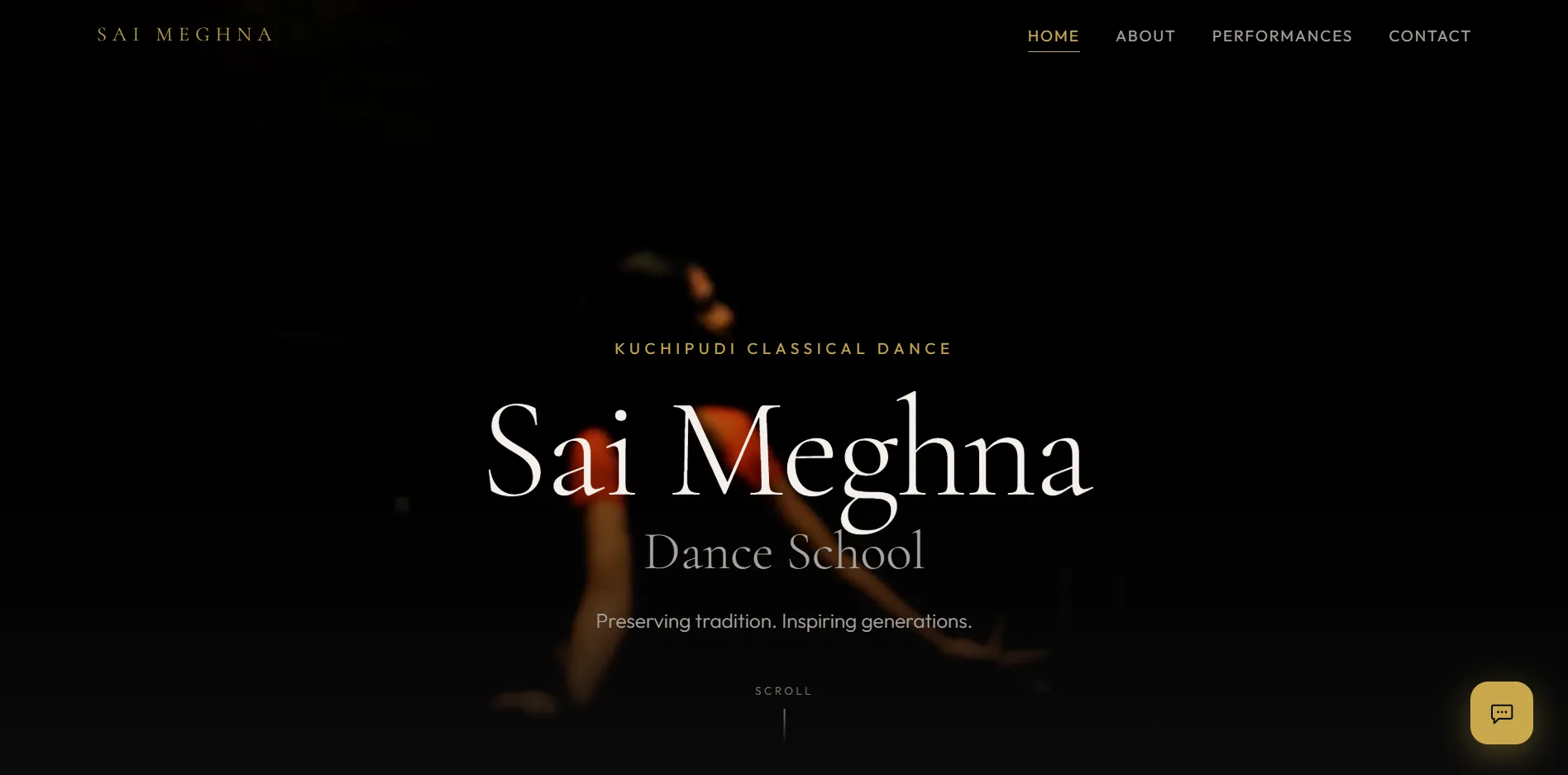 Dance-school landing page with a classical dancer.