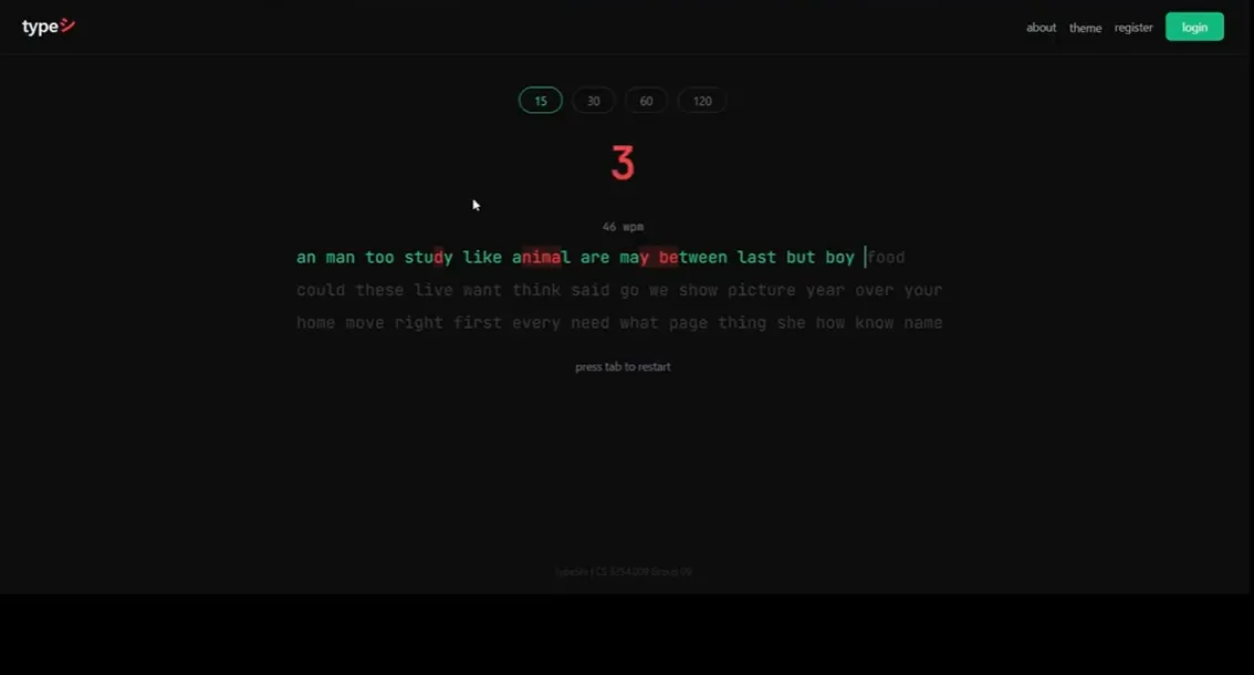 Typing interface during a timed passage.